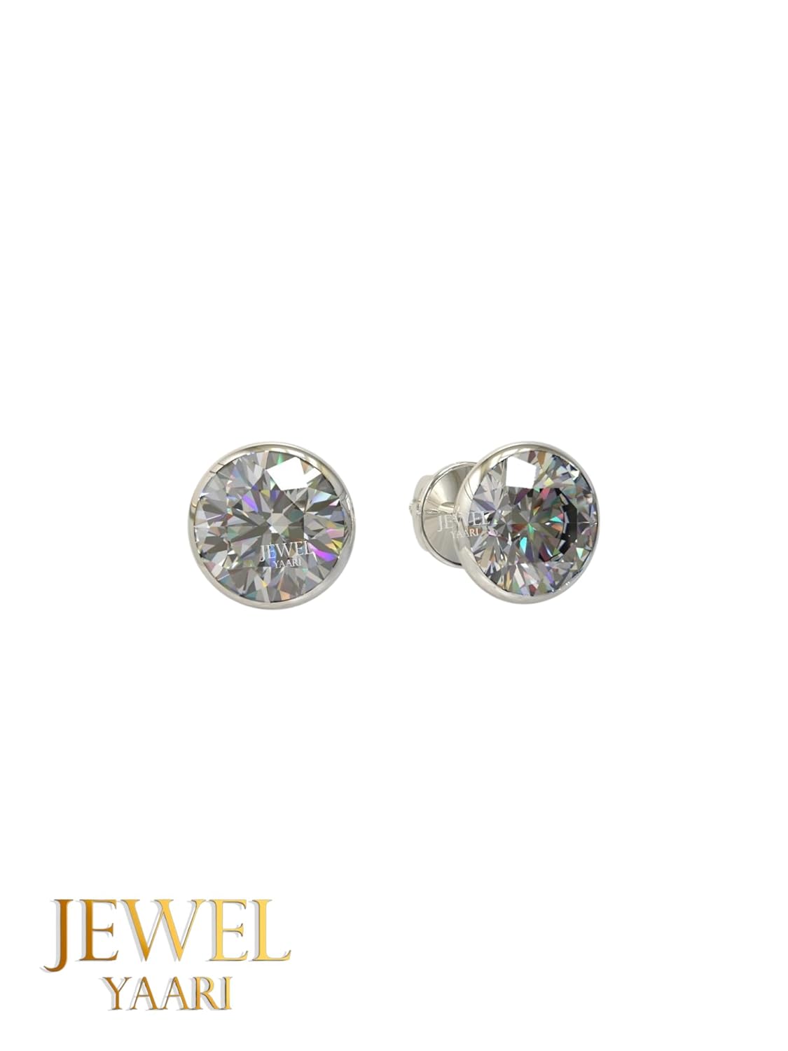 925 Sterling Silver Round-Shape Cubic Zirconia Cup-Setting Stud Earring for Women Girls