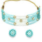 Karatcart Light Blue and White Crystals Beaded Kundan Choker Necklace Set for Women