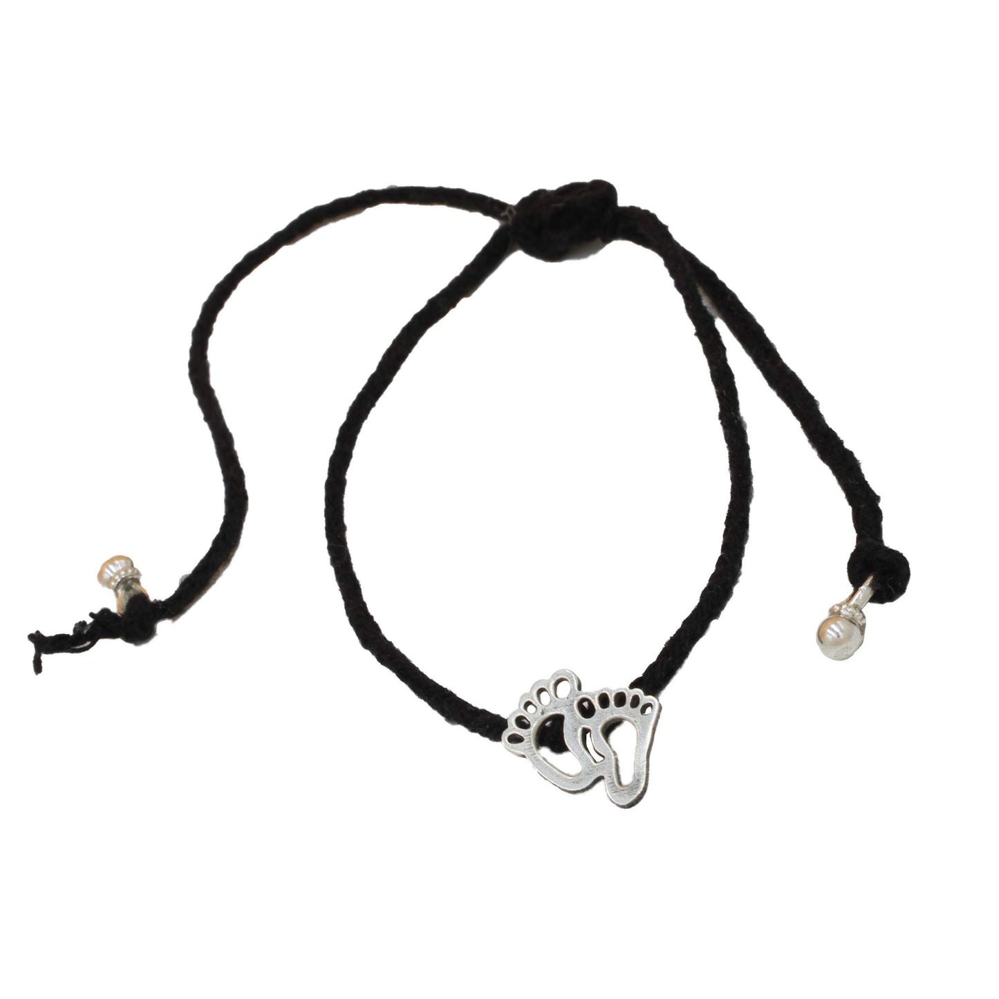 Shubham Jewellers Rehti 925 Oxidised Silver Black Thread Footstep Nazarbattu Nazariya Anklet Bracelet for Girls, Women, and Children with Silver Ghunghroo