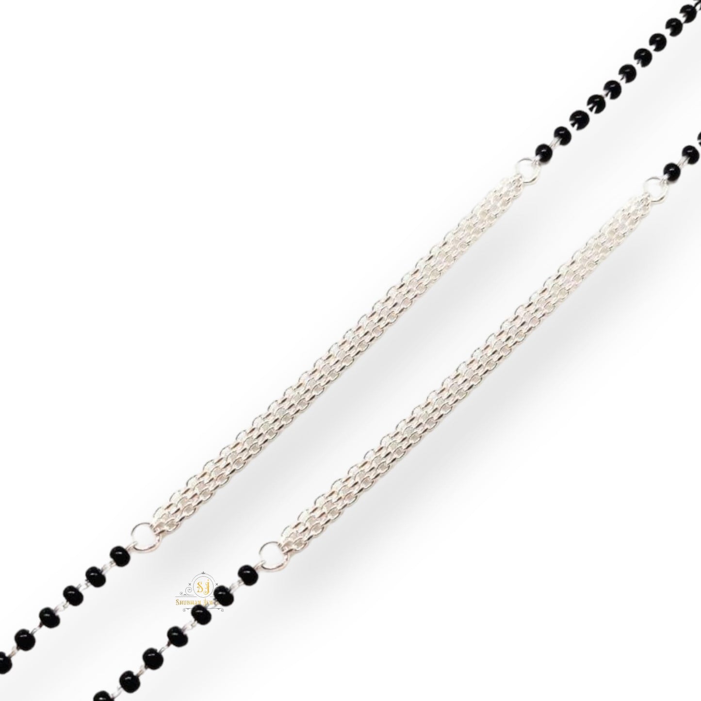 SJ SHUBHAM JEWELLERS™ Pure 925 Sterling Silver Small Crystal Beads Nazariya Anklet Payal for Women (Black) Gifts for Women (Pair/ 1 pc/Plain / 5 Ball Payal)