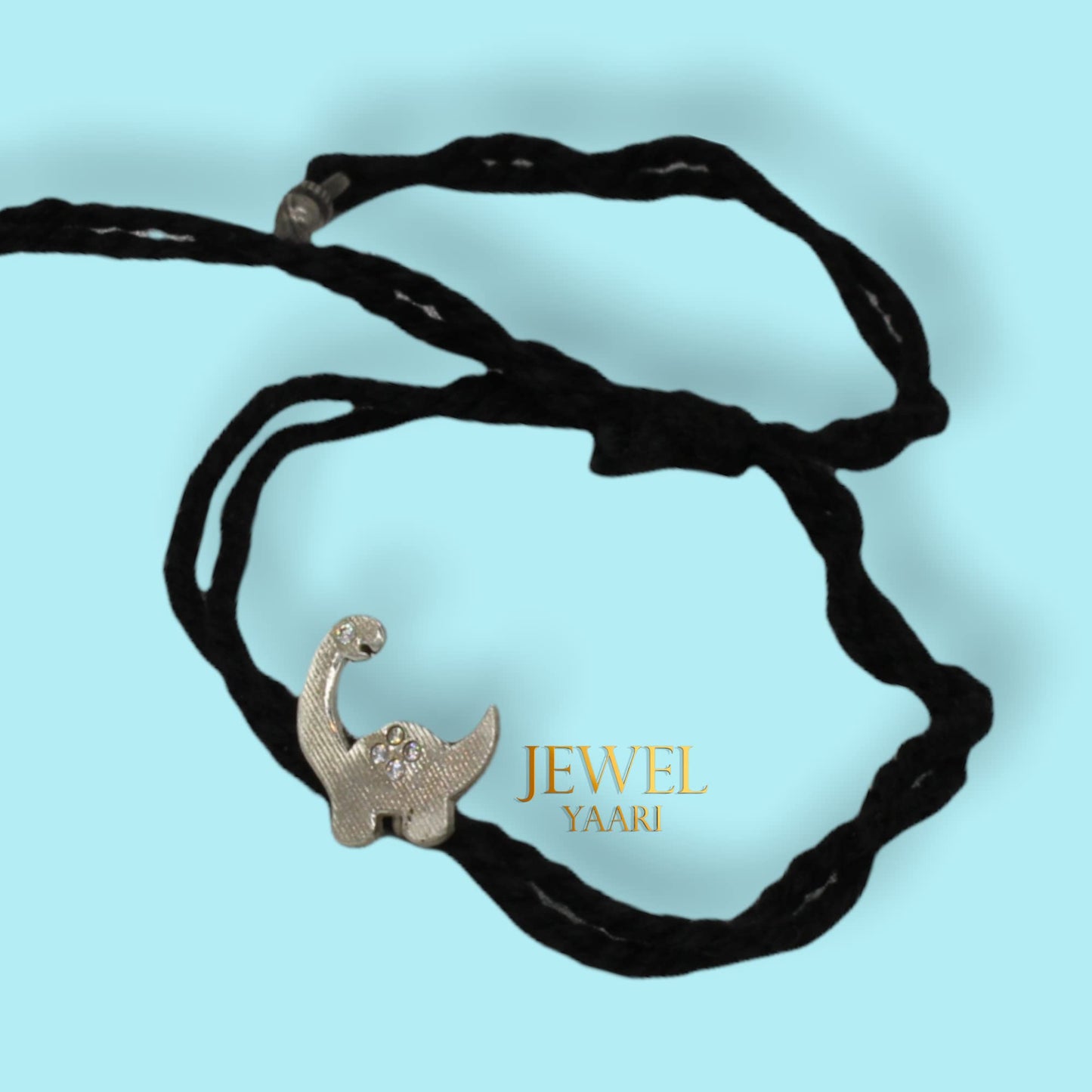 JEWELYAARI? 925 New Oxidised Black Thread Silver Dinosaur Nazarbattu/Nazaiya Anklet/Bracelet for Girls, Women and Children with Silver Ghunghroo
