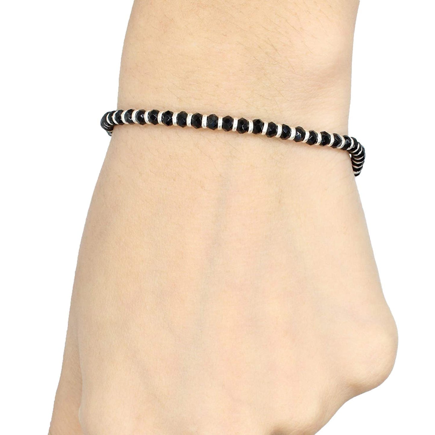 SJ SHUBHAM JEWELLERS™ Pure 925 Sterling Silver Small Crystal Beads Nazariya Anklet Payal for Women (Black) Gifts for Women (Pair/ 1 pc/Plain / 5 Ball Payal)