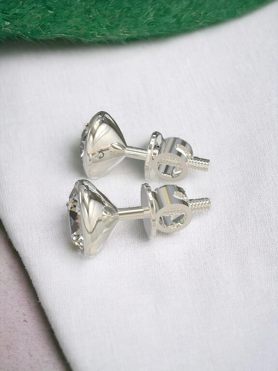925 Sterling Silver Round-Shape Cubic Zirconia Cup-Setting Stud Earring for Women Girls