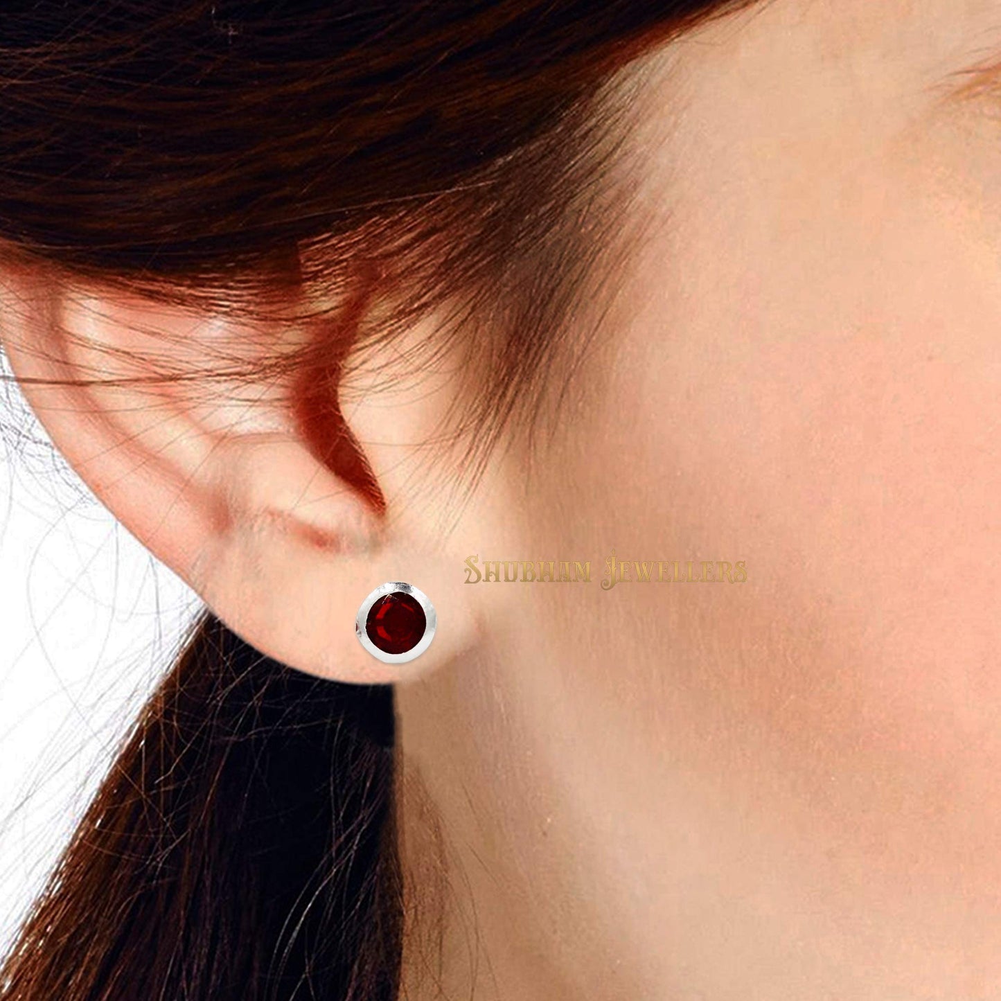 SJ SHUBHAM JEWELLERS Rehti 925-92.5 Sterling Silver Brilliant Cut Red Real Cubic Zirconia Fashion Stud Tops Earrings For Men,Women,Children,Boys and Girls - JewelYaari By Shubham Jewellers