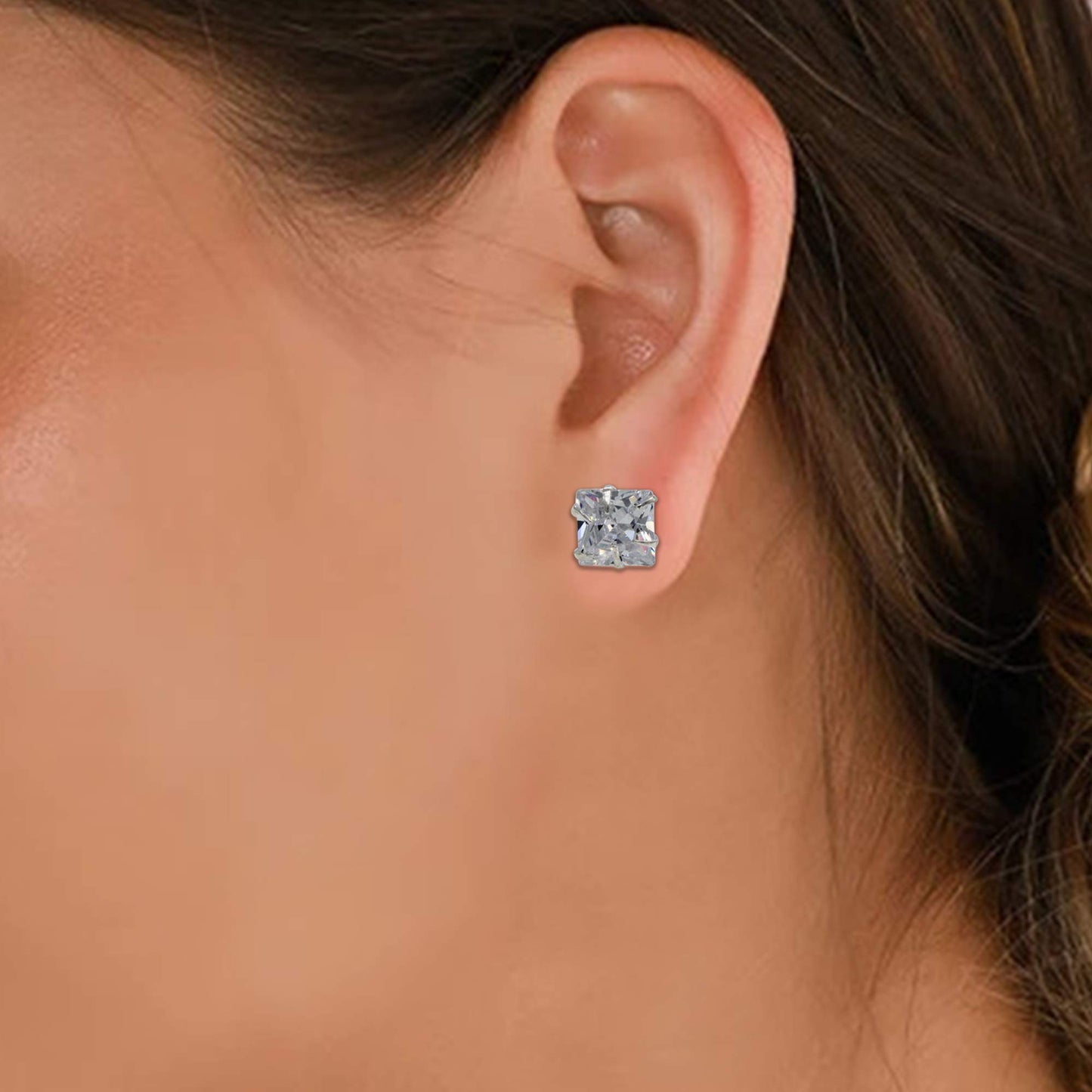 Shubham Jewellers Rehti 925-92.5 Sterling Silver Princess Cut Real Cubic Zirconia Fashion Stud Earrings For Men,Women,Children,Boys and Girls 7 MM
