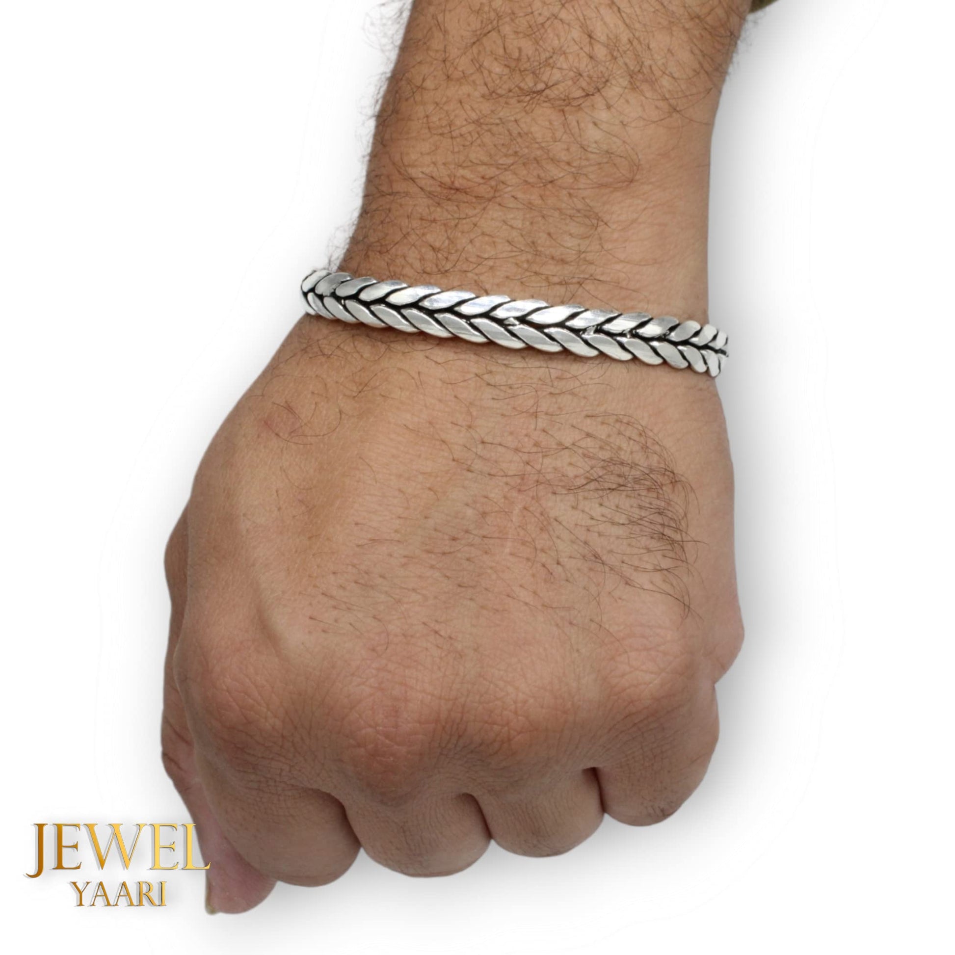 SJ SHUBHAM JEWELLERS™ 925 Pure Silver Chandi Oxidized Tribal Thai Viking Kada For Men(Torque Cuff Kada Men's Silver Bracelet)