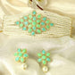 Karatcart Gold Plated Pearl Beaded Light Blue and Light Green Kundan Stone Choker Necklace Set