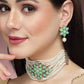 Karatcart Gold Plated Pearl Beaded Light Blue and Light Green Kundan Stone Choker Necklace Set