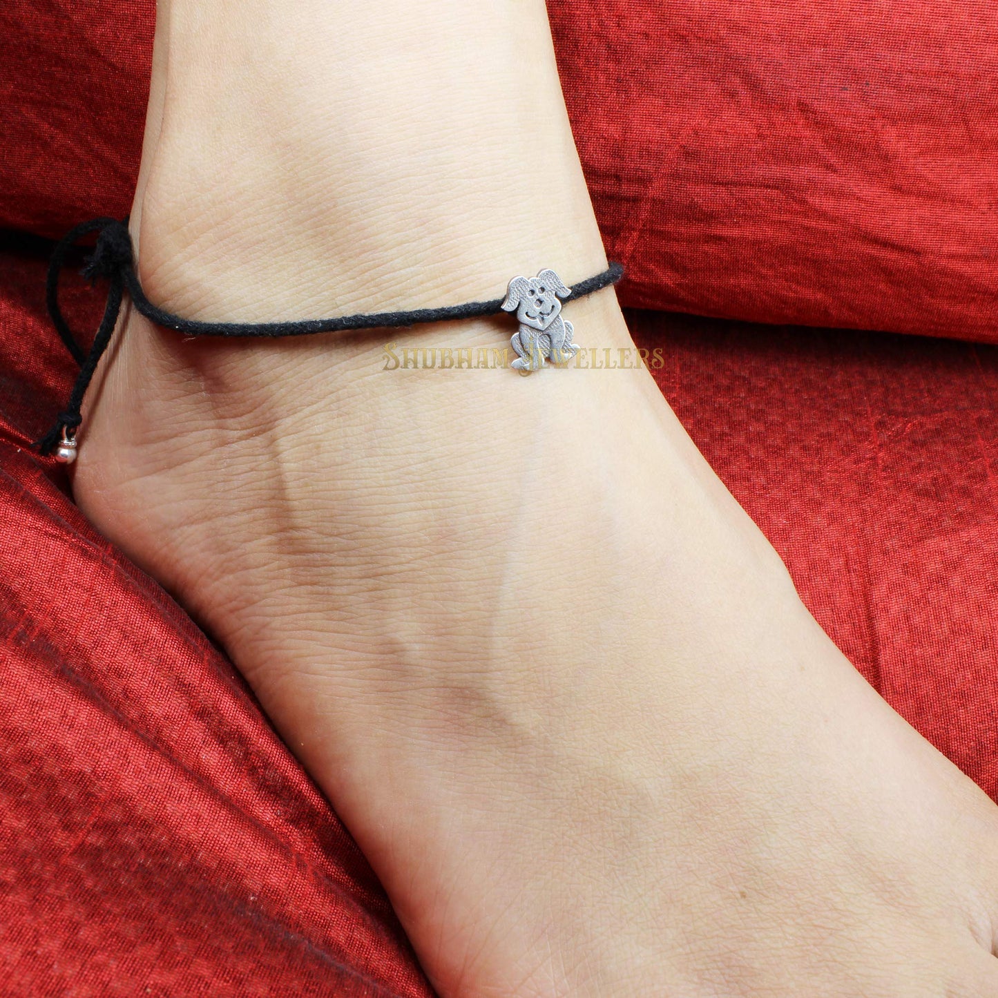 Shubham Jewellers Rehti 925 Oxidised Silver Black Thread DOG Nazarbattu/Nazaiya Anklet/Bracelet for Girls, Women and Children with Silver Ghunghroo