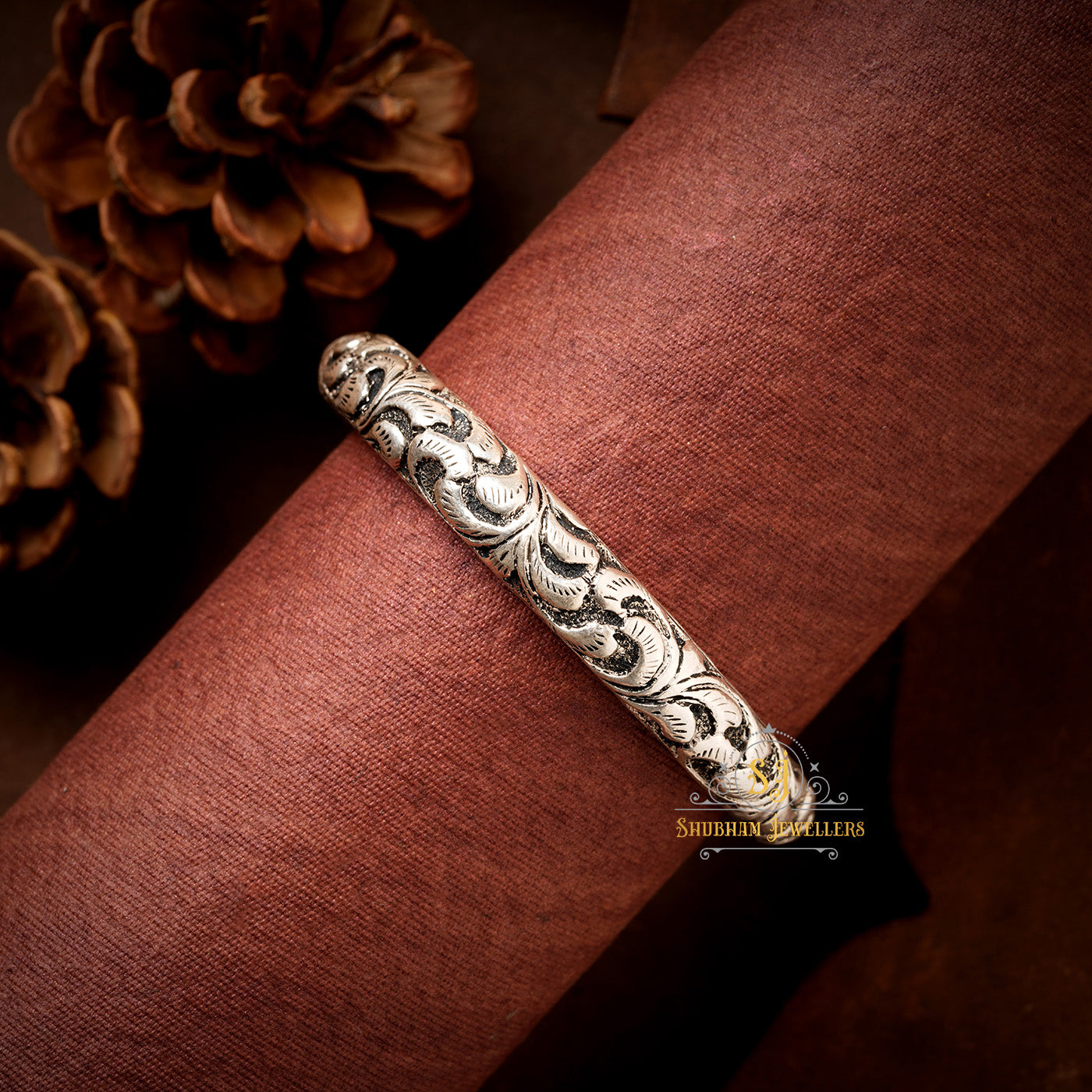 Pure Silver Chandi Oxidized Hollow Tribal Kada For Men and Boys With 925 Hallmark (35-36 gm)