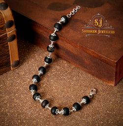 JEWELYAARI Men's and women's 925 silver karungali bracelet with cap 5.5 mm Black Ebony Wood Karungali Kattai Natural Beads
