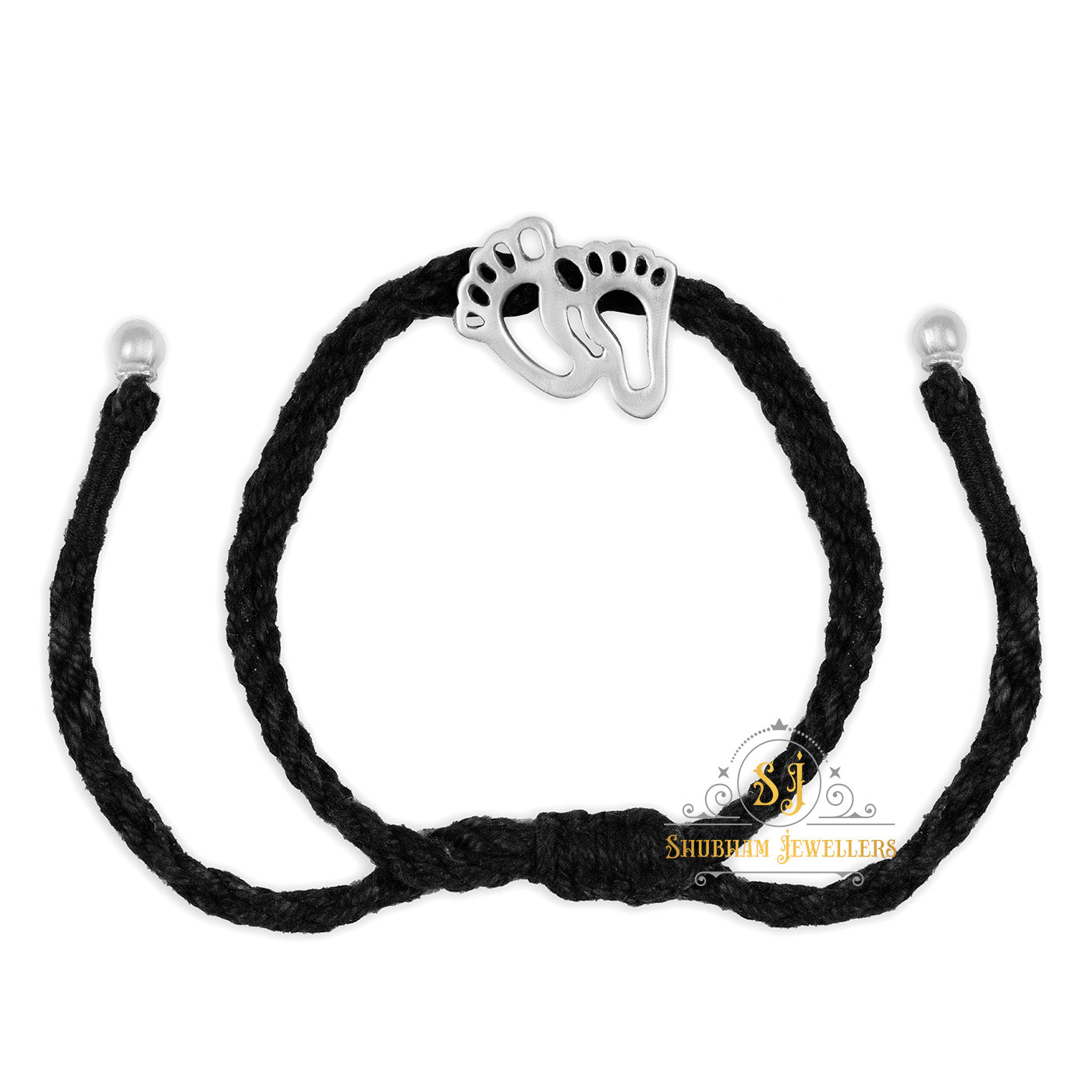 Shubham Jewellers Rehti 925 Oxidised Silver Black Thread Footstep Nazarbattu Nazariya Anklet Bracelet for Girls, Women, and Children with Silver Ghunghroo