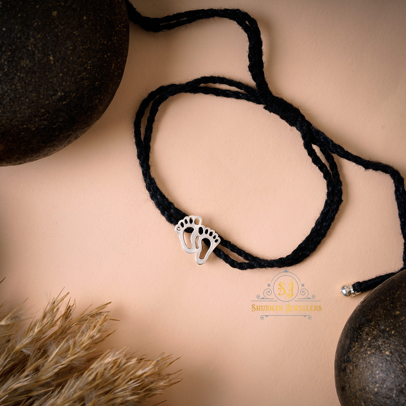 Shubham Jewellers Rehti 925 Oxidised Silver Black Thread Footstep Nazarbattu Nazariya Anklet Bracelet for Girls, Women, and Children with Silver Ghunghroo