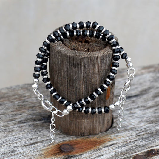 925 Sterling Silver Kids Bracelet – Black & Silver Bead Design | Jewelyaari