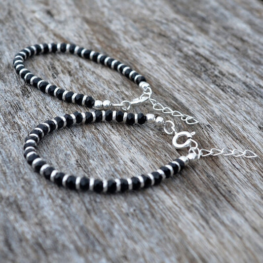 925 Sterling Silver Kids Bracelet – Black & Silver Bead Design | Jewelyaari