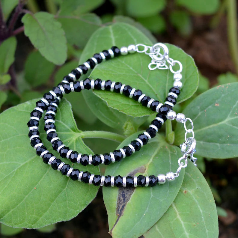 925 Sterling Silver Kids Bracelet – Black & Silver Bead Design | Jewelyaari