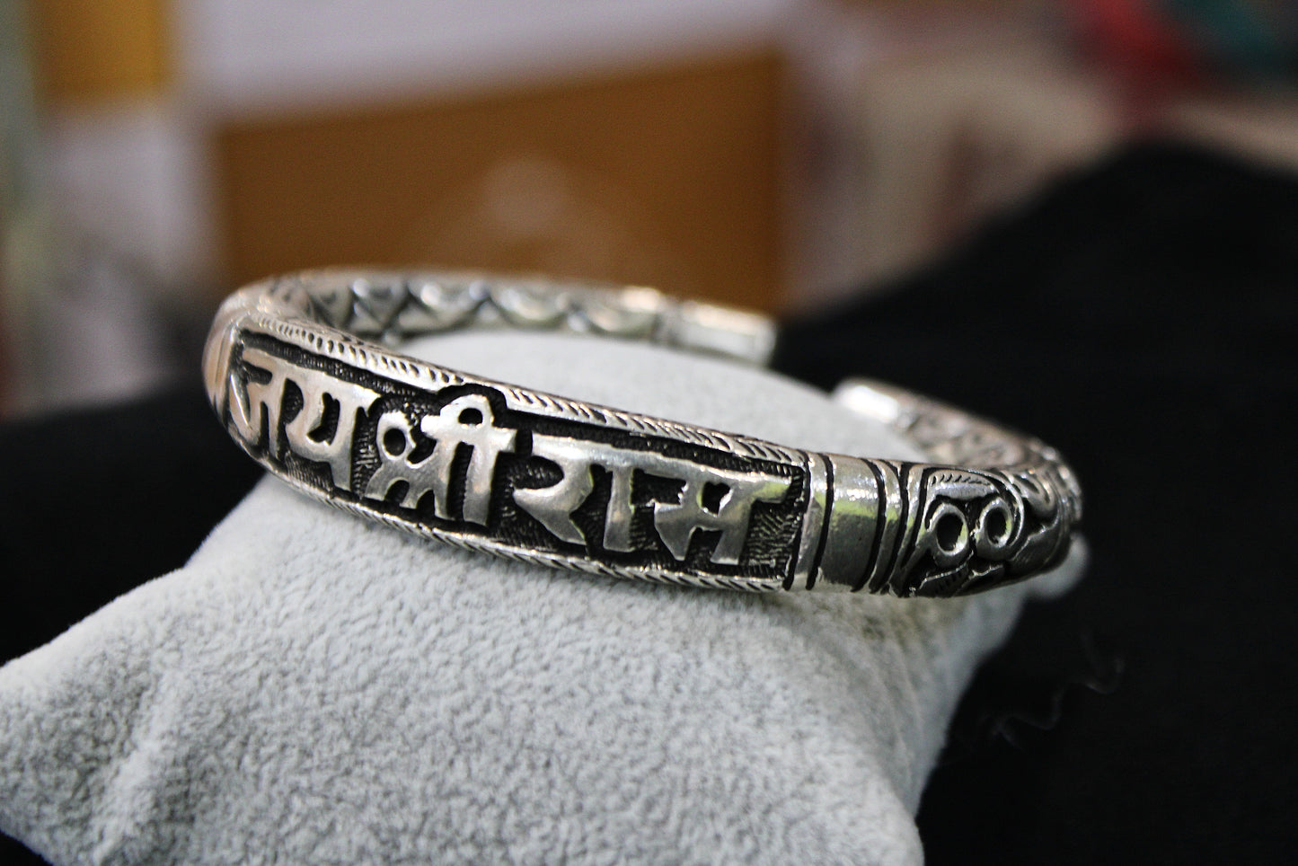 925 Pure Silver Oxidised Hollow Trishool Nakkashi Kada for Men & Boys with 5 Mukhi Rudraksha | 45gm Sterling Silver Hallmarked Kada