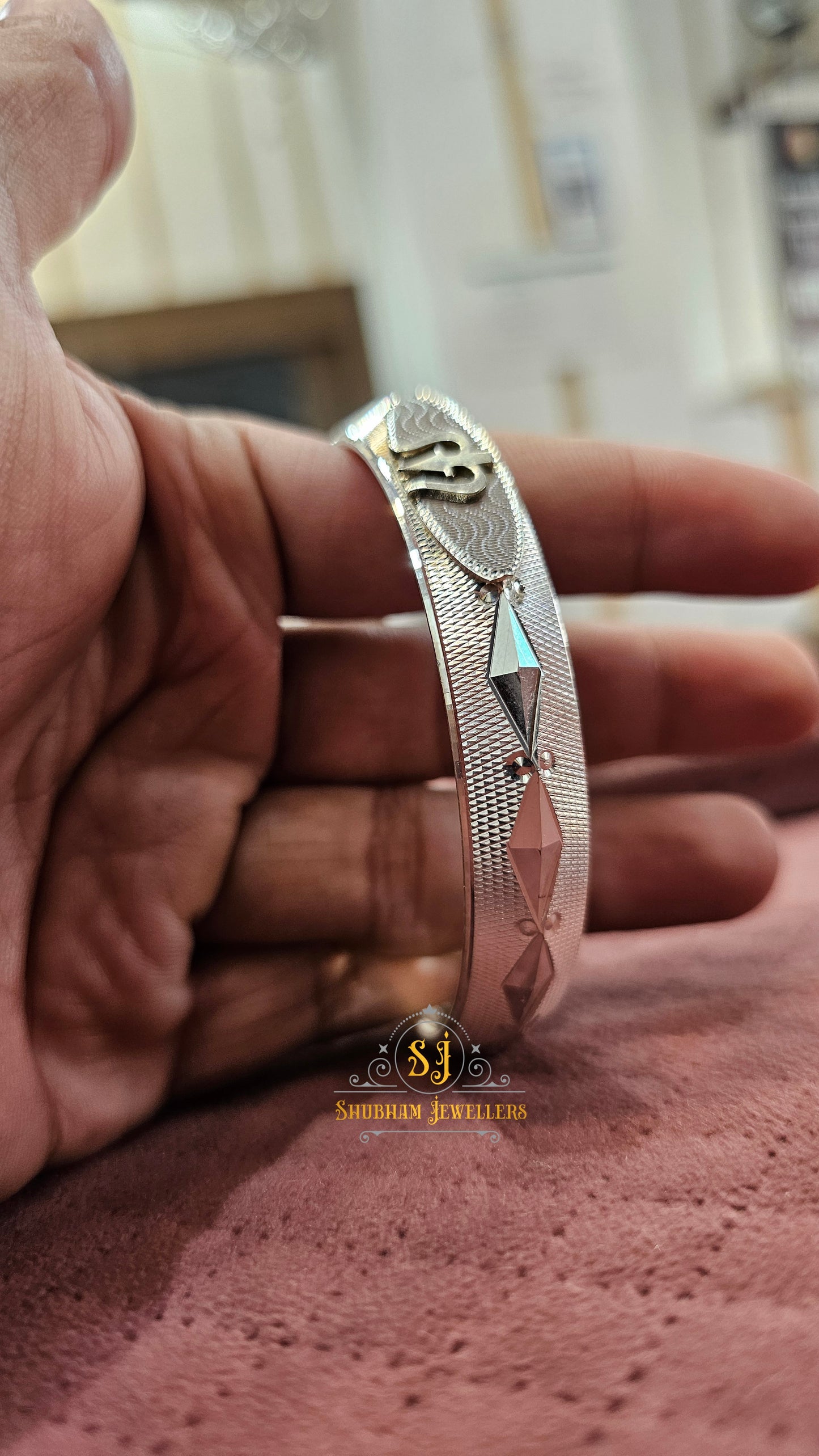 925 Pure Silver Kada - Damru & Trishool Mahadev Design