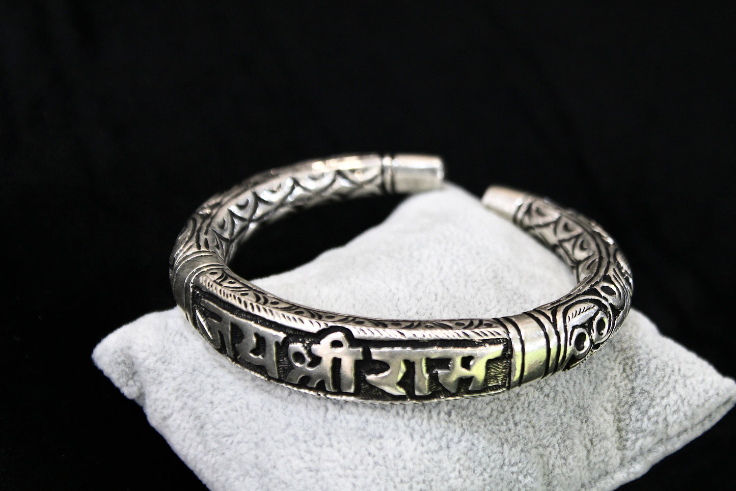 925 Pure Silver Oxidised Hollow Trishool Nakkashi Kada for Men & Boys with 5 Mukhi Rudraksha | 45gm Sterling Silver Hallmarked Kada