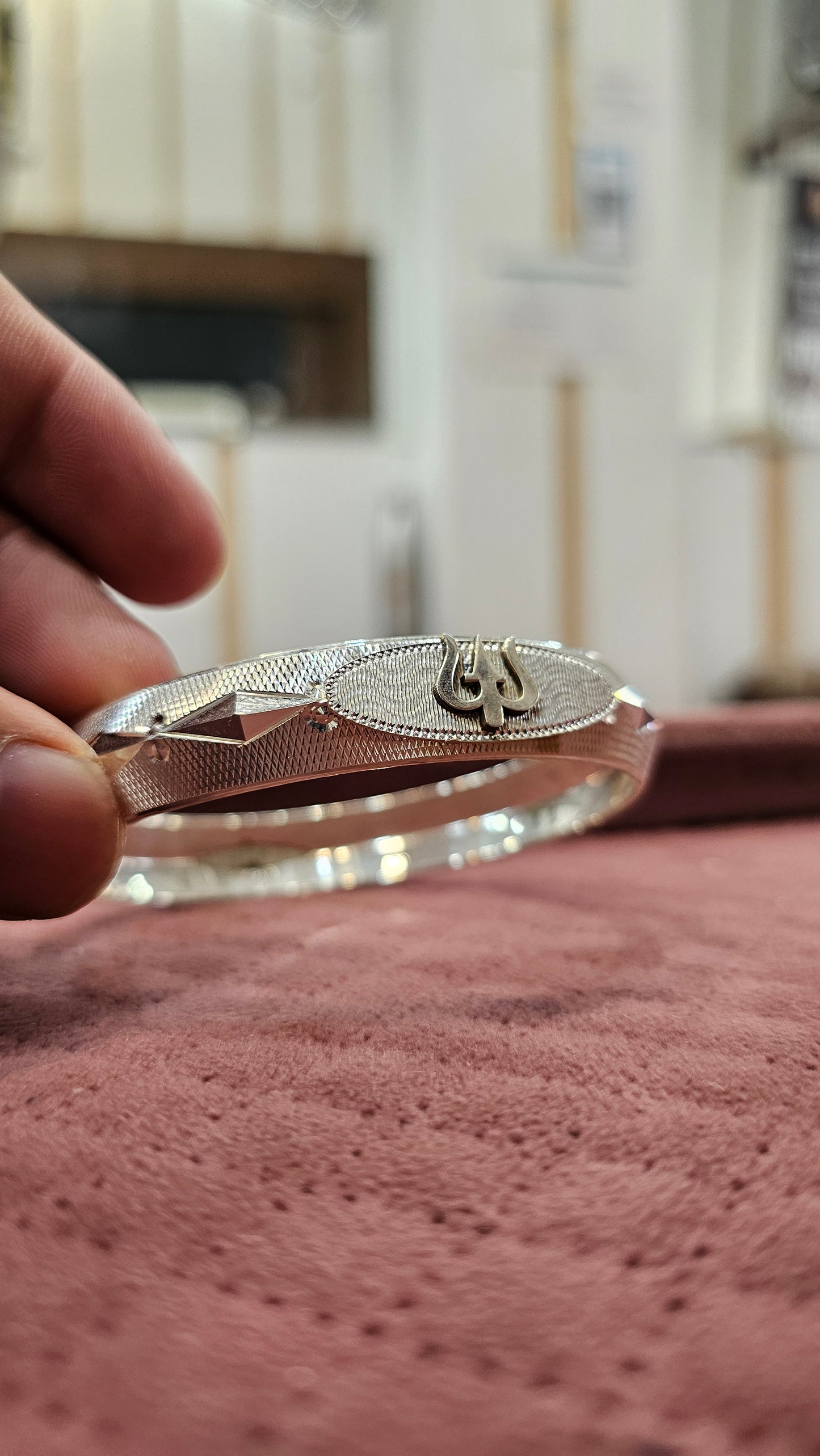 925 Pure Silver Kada - Damru & Trishool Mahadev Design