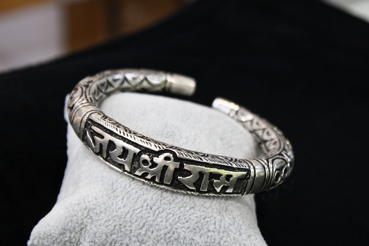 925 Pure Silver Oxidised Hollow Trishool Nakkashi Kada for Men & Boys with 5 Mukhi Rudraksha | 45gm Sterling Silver Hallmarked Kada