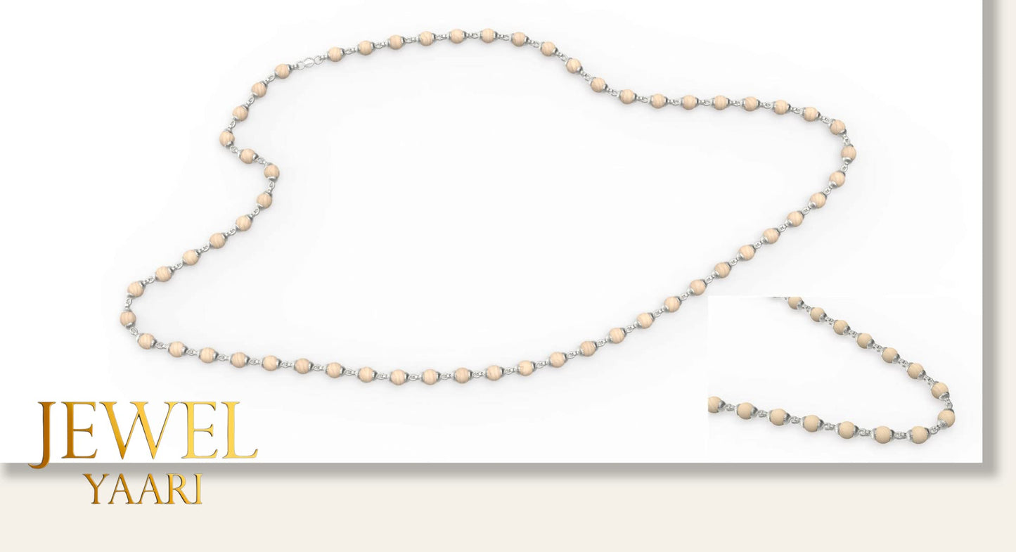 Pure 100% Natural 925 Silver Tulsi Mala with CNC Designer Silver Capping/Original Tulsi Mala in Silver (Size: 6mm, Length: 24 inches Shyam Tulsi Ram Tulsi Black White)