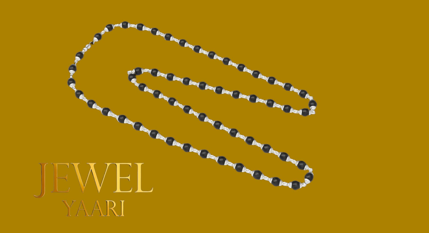 Pure 100% Natural 925 Silver Tulsi Mala with CNC Designer Silver Capping/Original Tulsi Mala in Silver (Size: 6mm, Length: 24 inches Shyam Tulsi Ram Tulsi Black White)