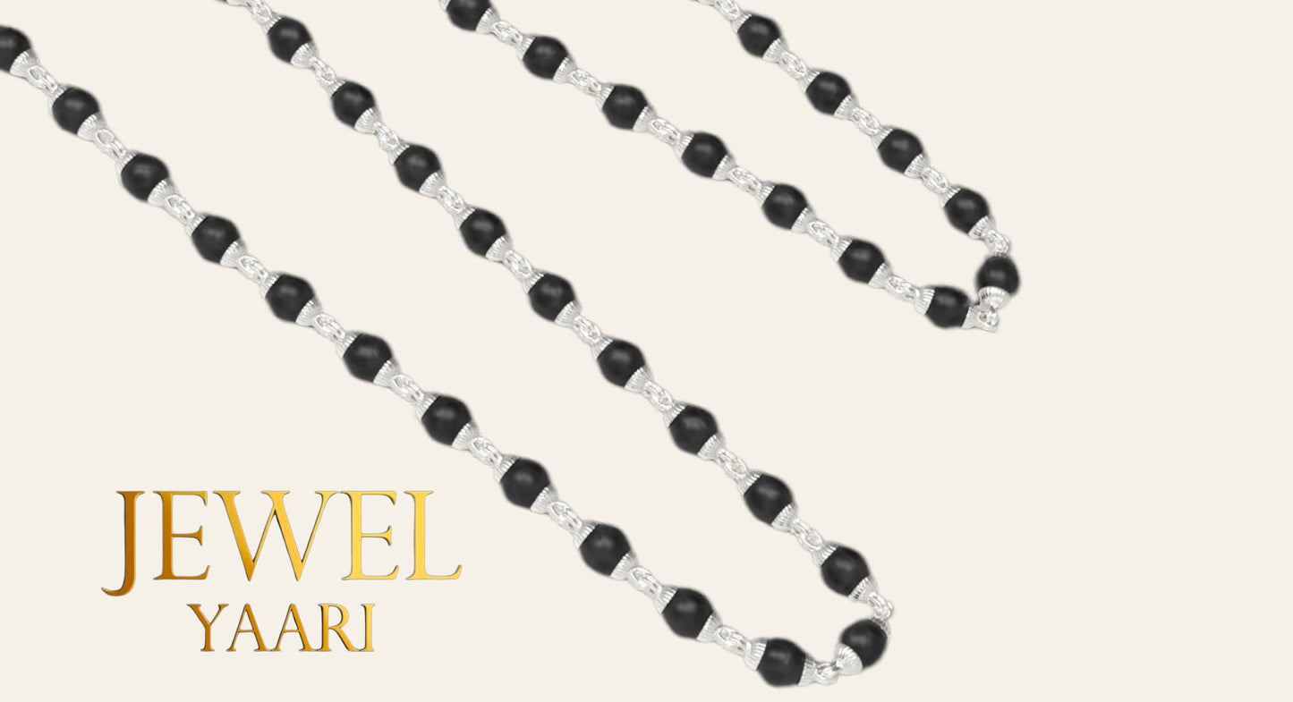 Pure 100% Natural 925 Silver Tulsi Mala with CNC Designer Silver Capping/Original Tulsi Mala in Silver (Size: 6mm, Length: 24 inches Shyam Tulsi Ram Tulsi Black White)