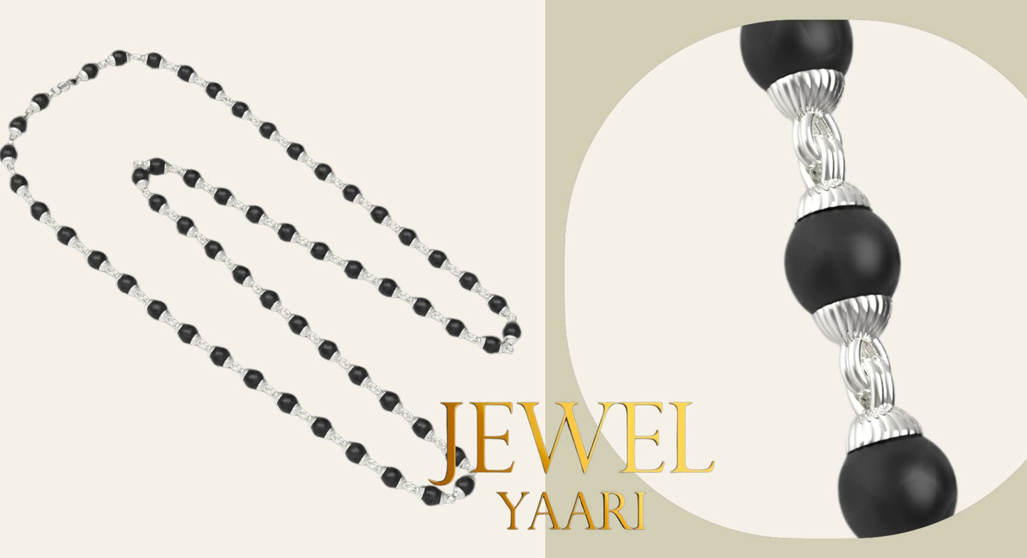 Pure 100% Natural 925 Silver Tulsi Mala with CNC Designer Silver Capping/Original Tulsi Mala in Silver (Size: 6mm, Length: 24 inches Shyam Tulsi Ram Tulsi Black White)