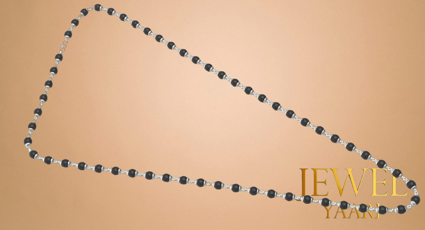 Pure 100% Natural 925 Silver Tulsi Mala with CNC Designer Silver Capping/Original Tulsi Mala in Silver (Size: 6mm, Length: 24 inches Shyam Tulsi Ram Tulsi Black White)