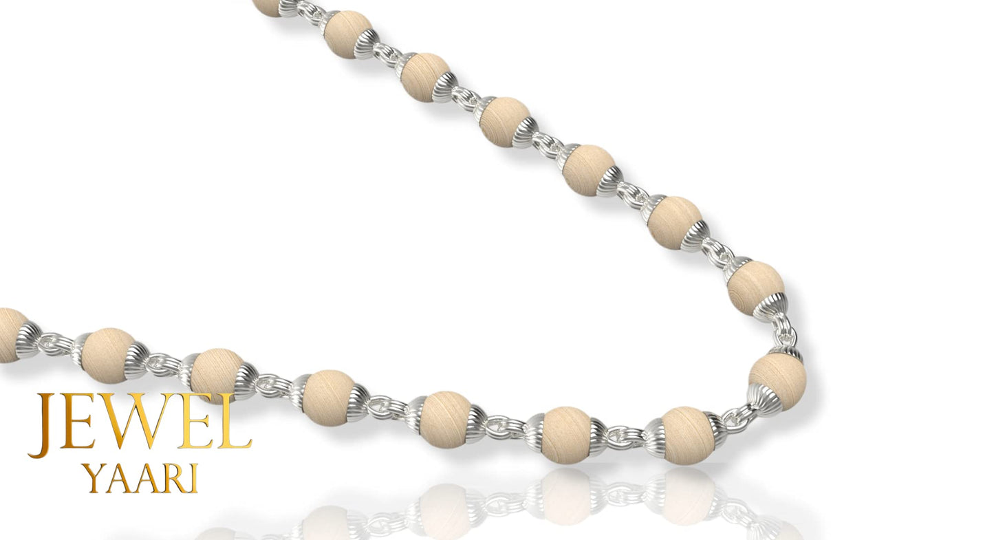 Pure 100% Natural 925 Silver Tulsi Mala with CNC Designer Silver Capping/Original Tulsi Mala in Silver (Size: 6mm, Length: 24 inches Shyam Tulsi Ram Tulsi Black White)