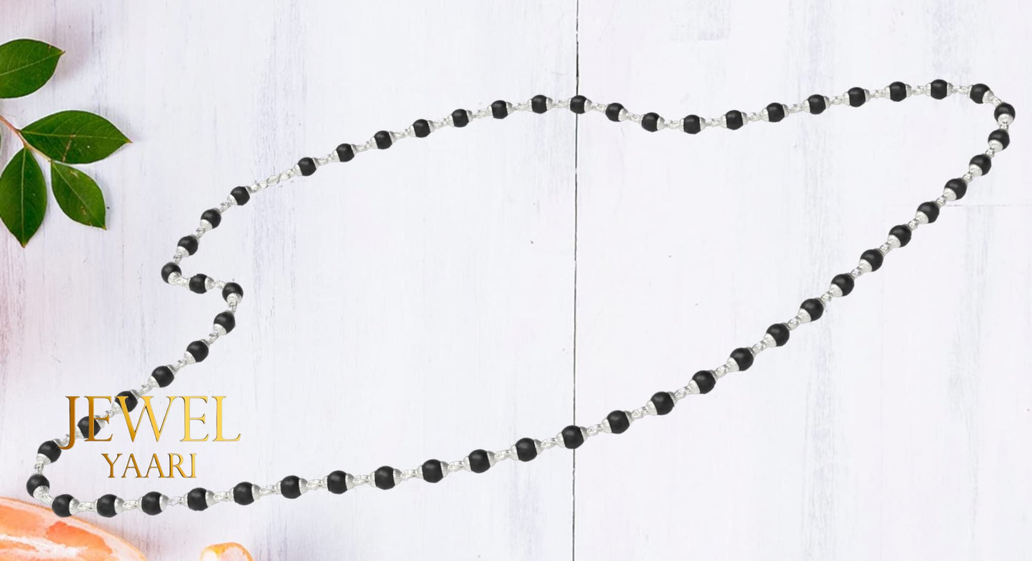 Pure 100% Natural 925 Silver Tulsi Mala with CNC Designer Silver Capping/Original Tulsi Mala in Silver (Size: 6mm, Length: 24 inches Shyam Tulsi Ram Tulsi Black White)