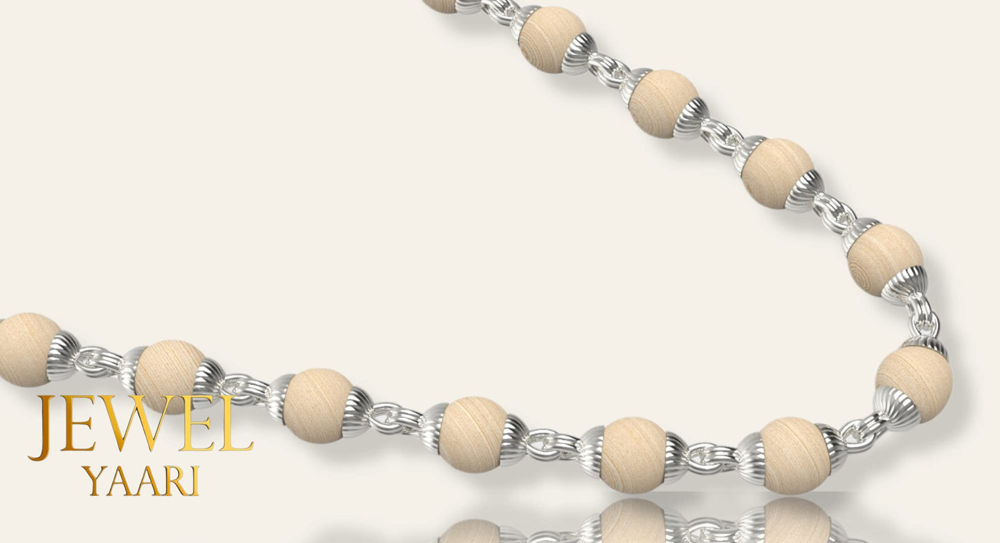 Pure 100% Natural 925 Silver Tulsi Mala with CNC Designer Silver Capping/Original Tulsi Mala in Silver (Size: 6mm, Length: 24 inches Shyam Tulsi Ram Tulsi Black White)