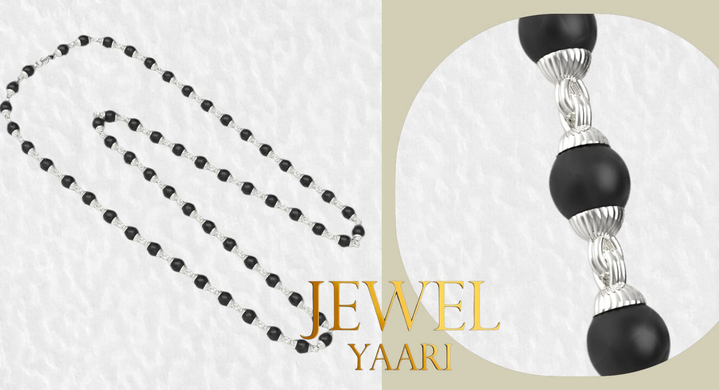 Pure 100% Natural 925 Silver Tulsi Mala with CNC Designer Silver Capping/Original Tulsi Mala in Silver (Size: 6mm, Length: 24 inches Shyam Tulsi Ram Tulsi Black White)