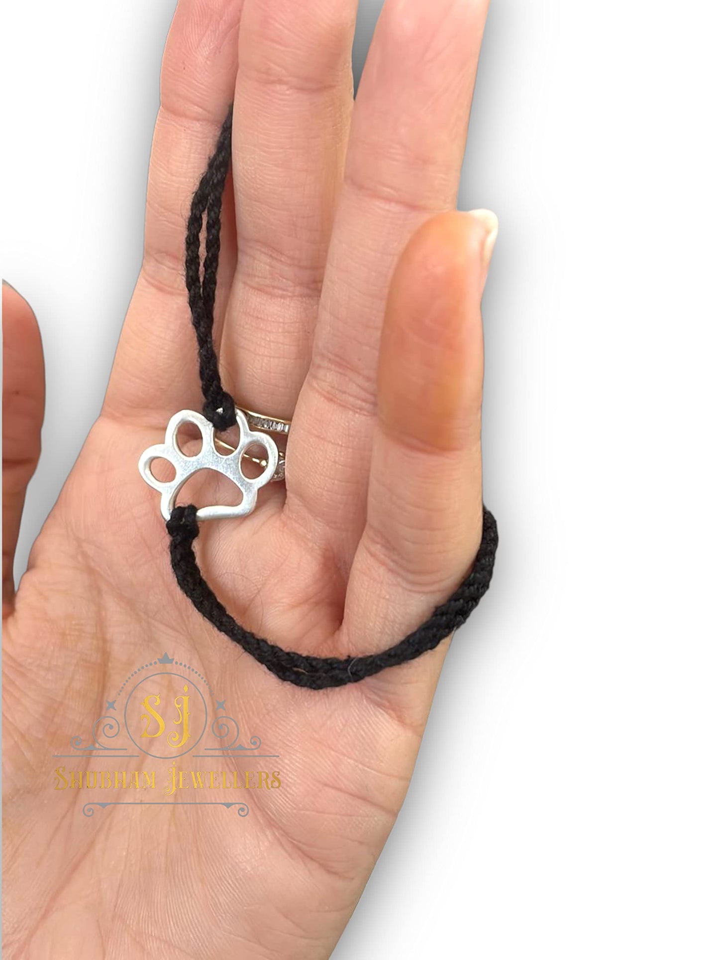 JEWELYAARI 925 New Oxidised Black Thread Silver Pug Paws Nazarbattu Nazaiya Anklet Bracelet for Girls, Women and Children with Silver Ghunghroo