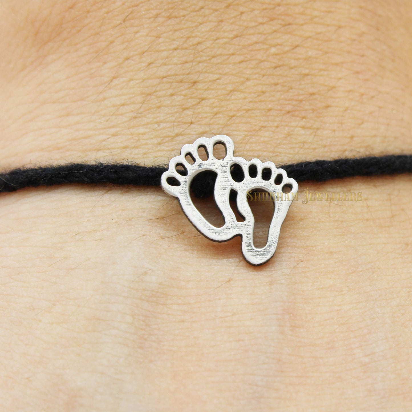 Shubham Jewellers Rehti 925 Oxidised Silver Black Thread Footstep Nazarbattu Nazariya Anklet Bracelet for Girls, Women, and Children with Silver Ghunghroo