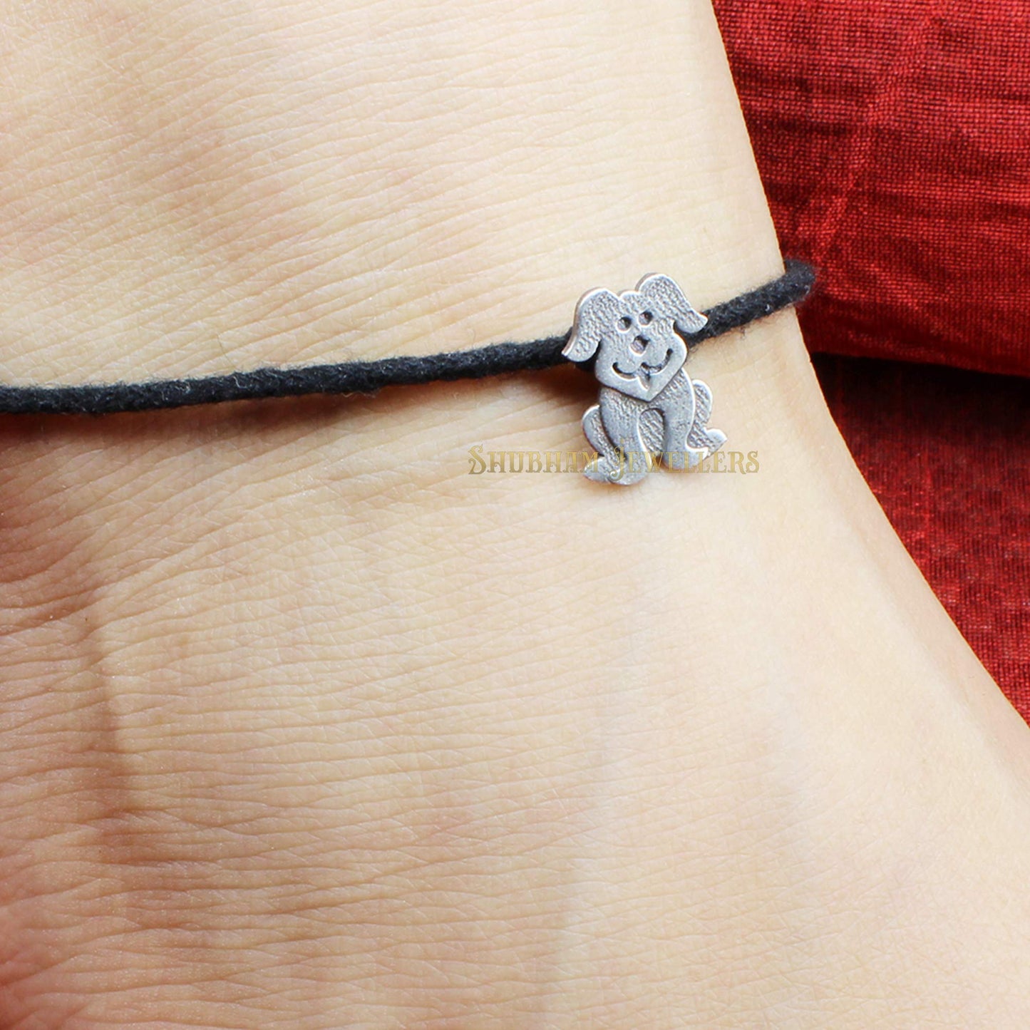 Shubham Jewellers Rehti 925 Oxidised Silver Black Thread DOG Nazarbattu/Nazaiya Anklet/Bracelet for Girls, Women and Children with Silver Ghunghroo